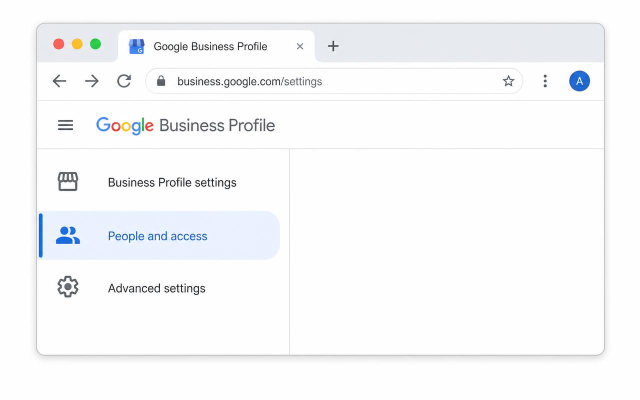The Business Profile settings menu with People and access highlighted